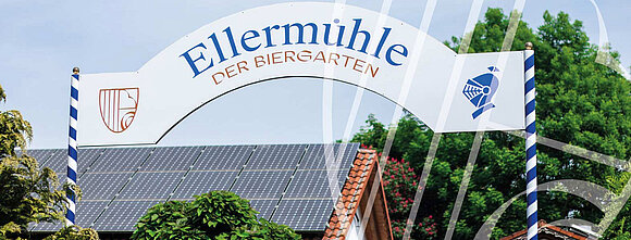 Tor am Eingang des Biergarten Ellermühle